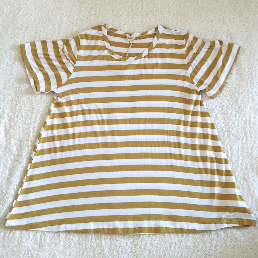 Hem & Thread Striped Ruffle Detail Sleeve Top NWT